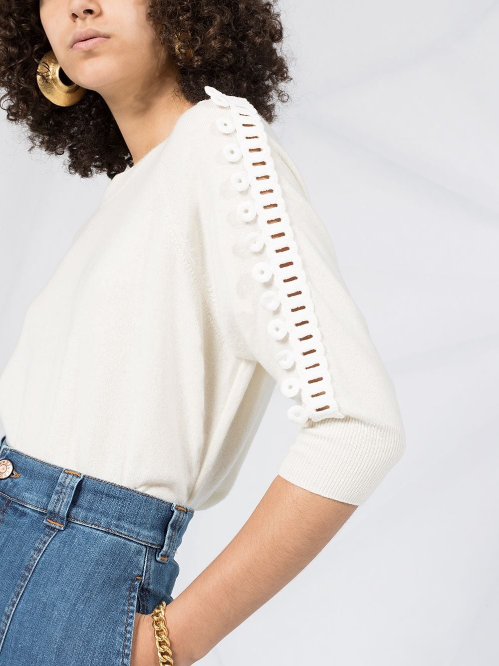 crochet-trim sweater top - 5