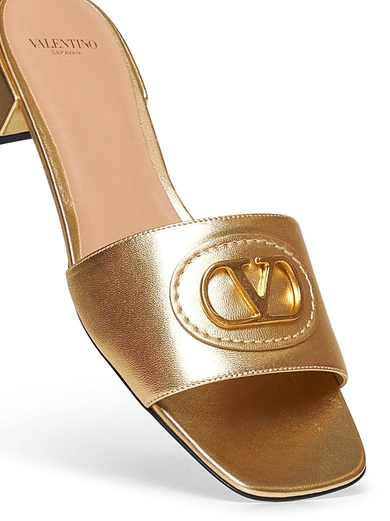Valentino Garavani Women Gold Laminated Leather Vlogo Signature Slide Sandals - 4