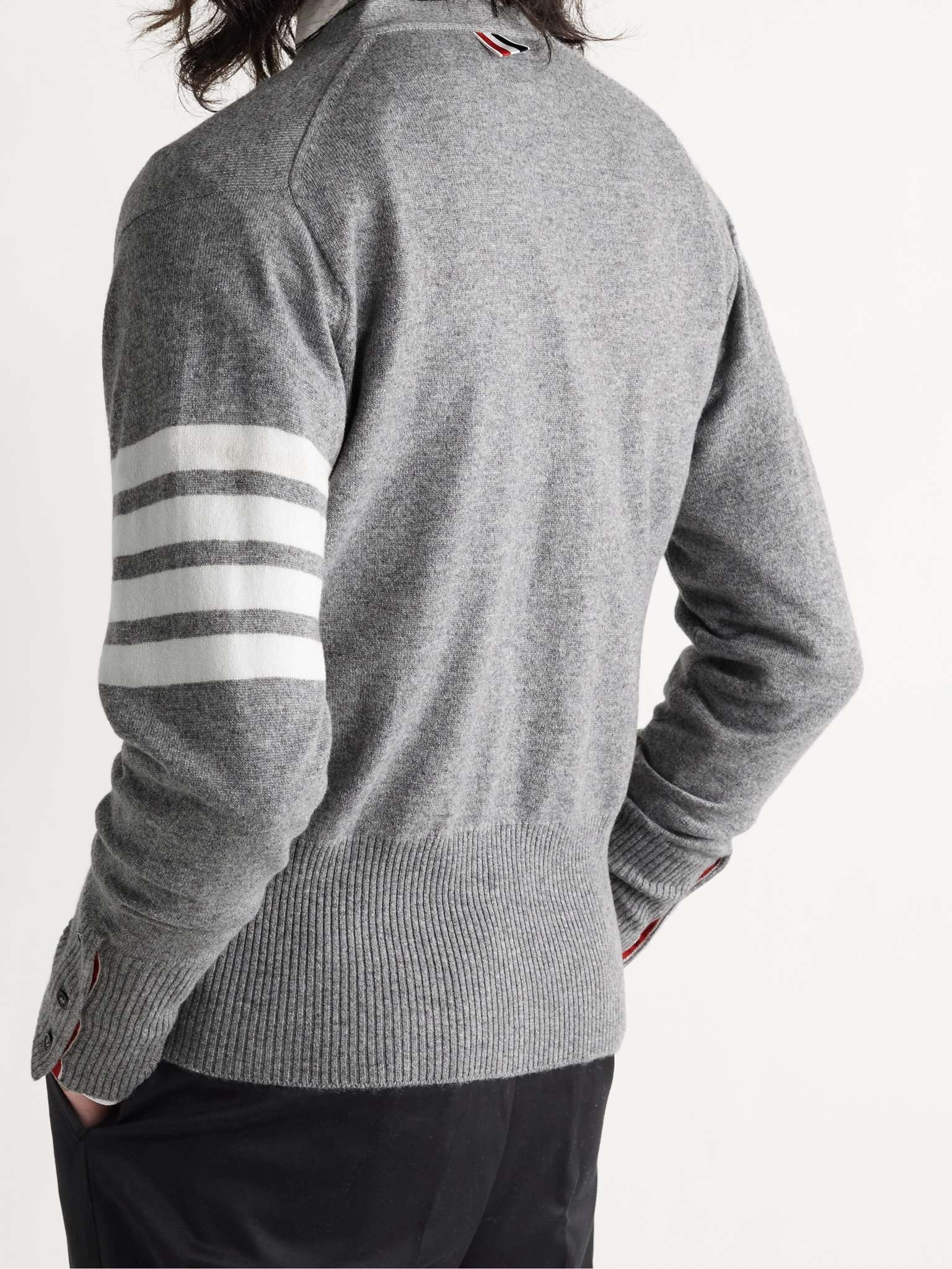 Slim-Fit Striped Grosgrain-Trimmed Mélange Cashmere Cardigan - 4