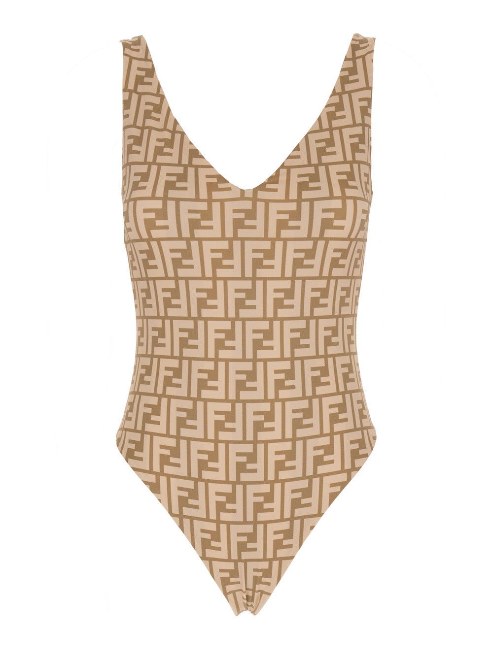 Fendi Women Beige Reversible Swimsuit With V Neck And All-Over Striped Motif In Tech Fabric Stretch  - 4