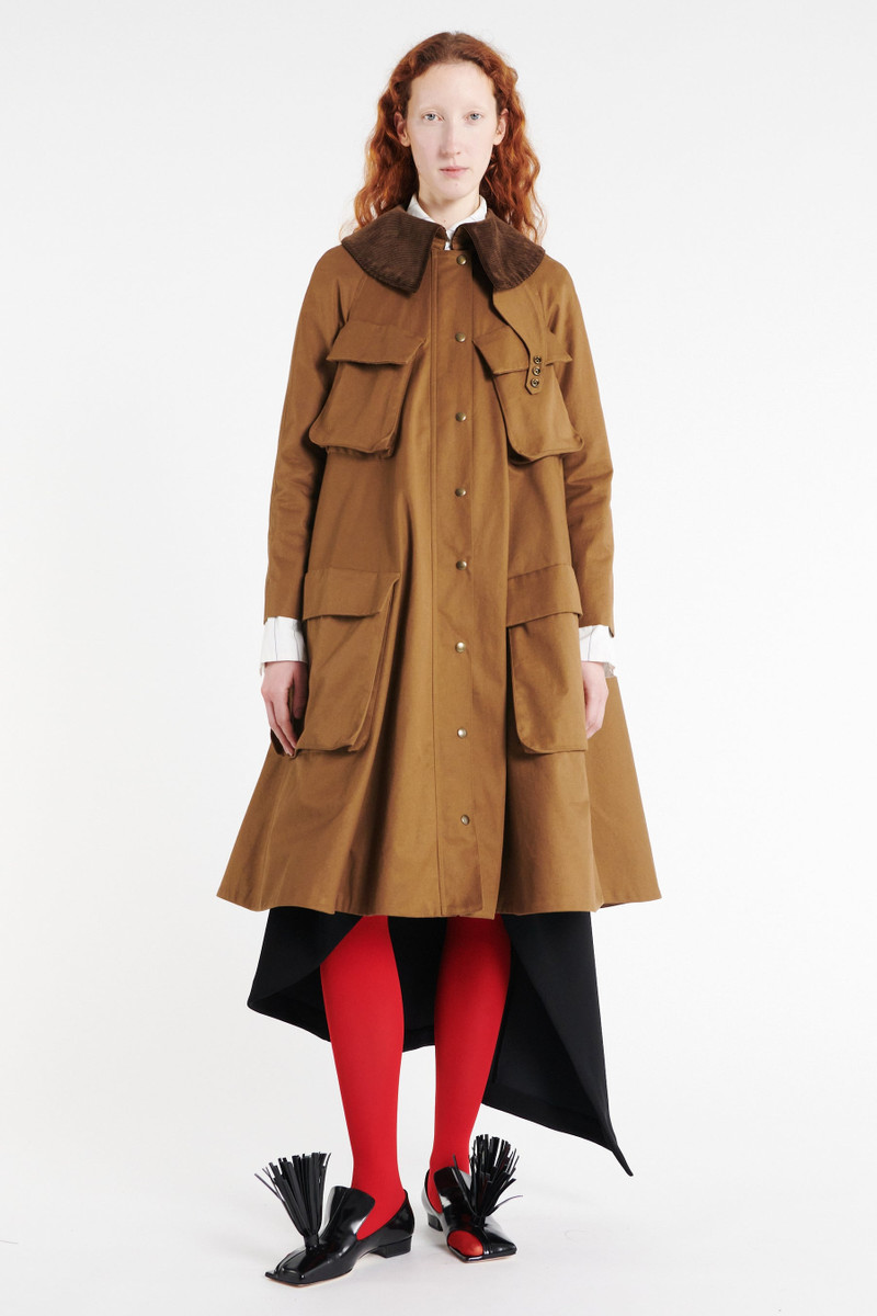 LONG FLARED TRENCH WITH POCKETS KHAKI BROWN 14