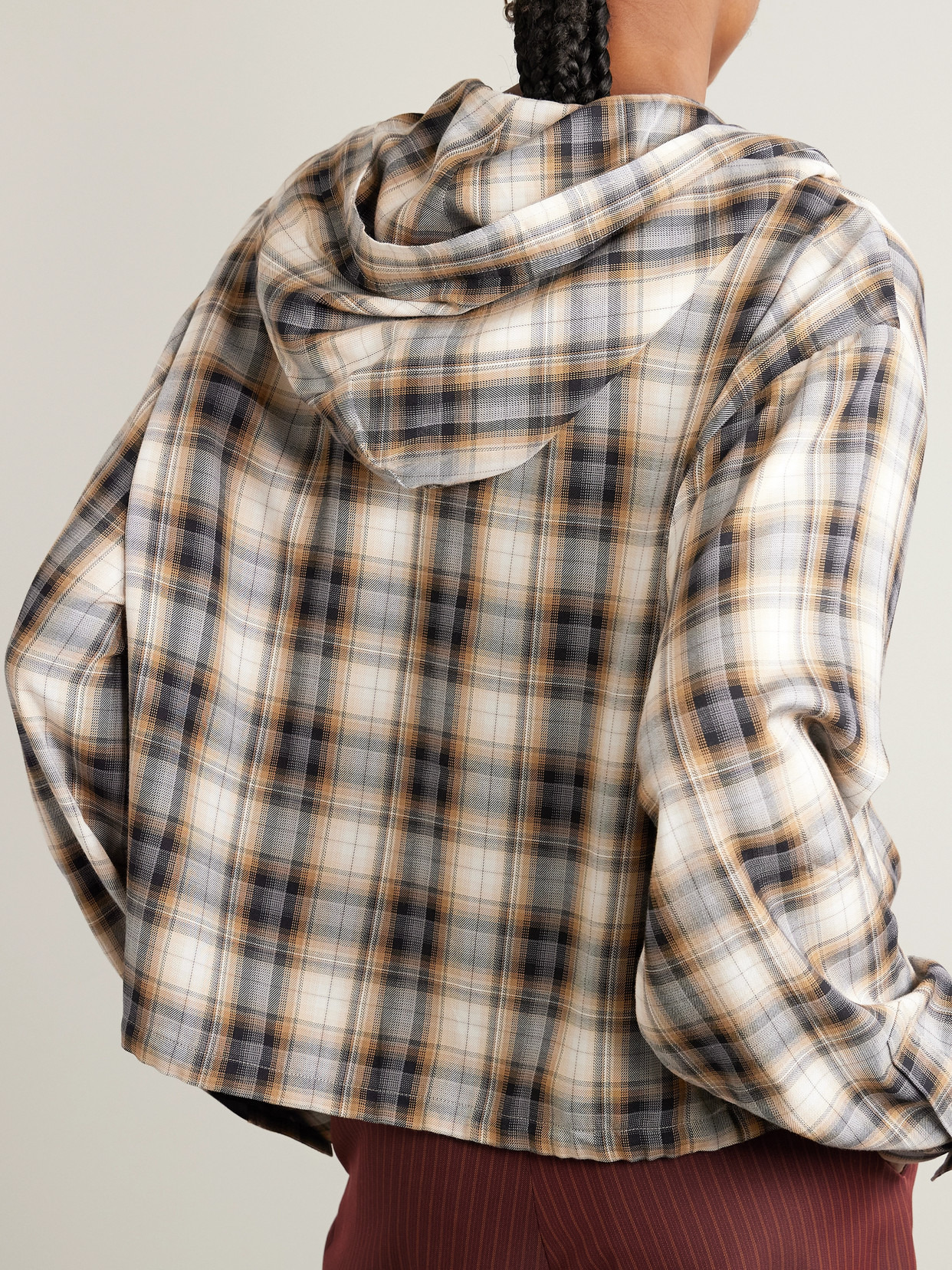 Hooded Appliquéd Checked Woven Shirt - 3