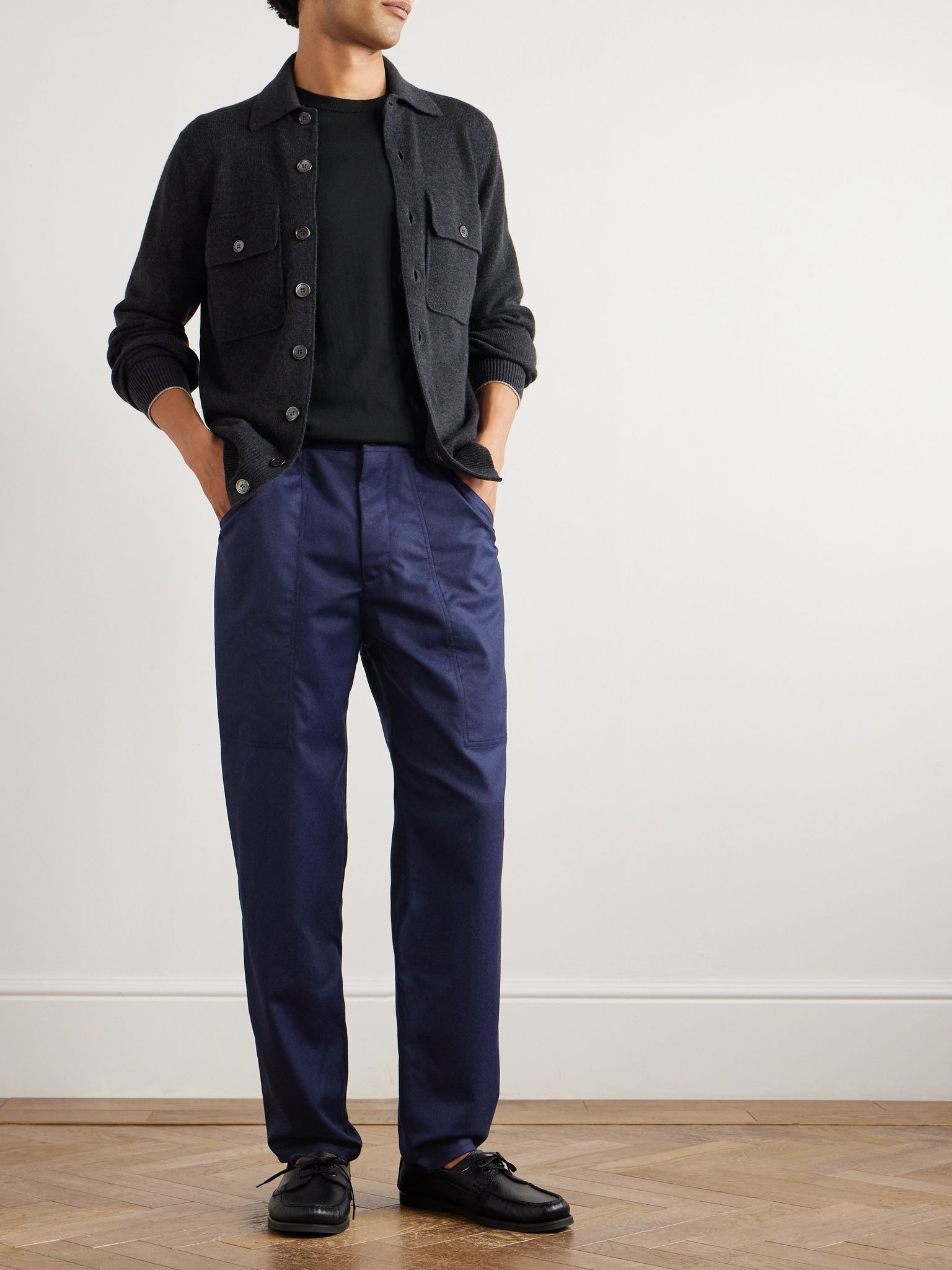 Wide-Leg Virgin Wool-Felt Trousers Blue - 2