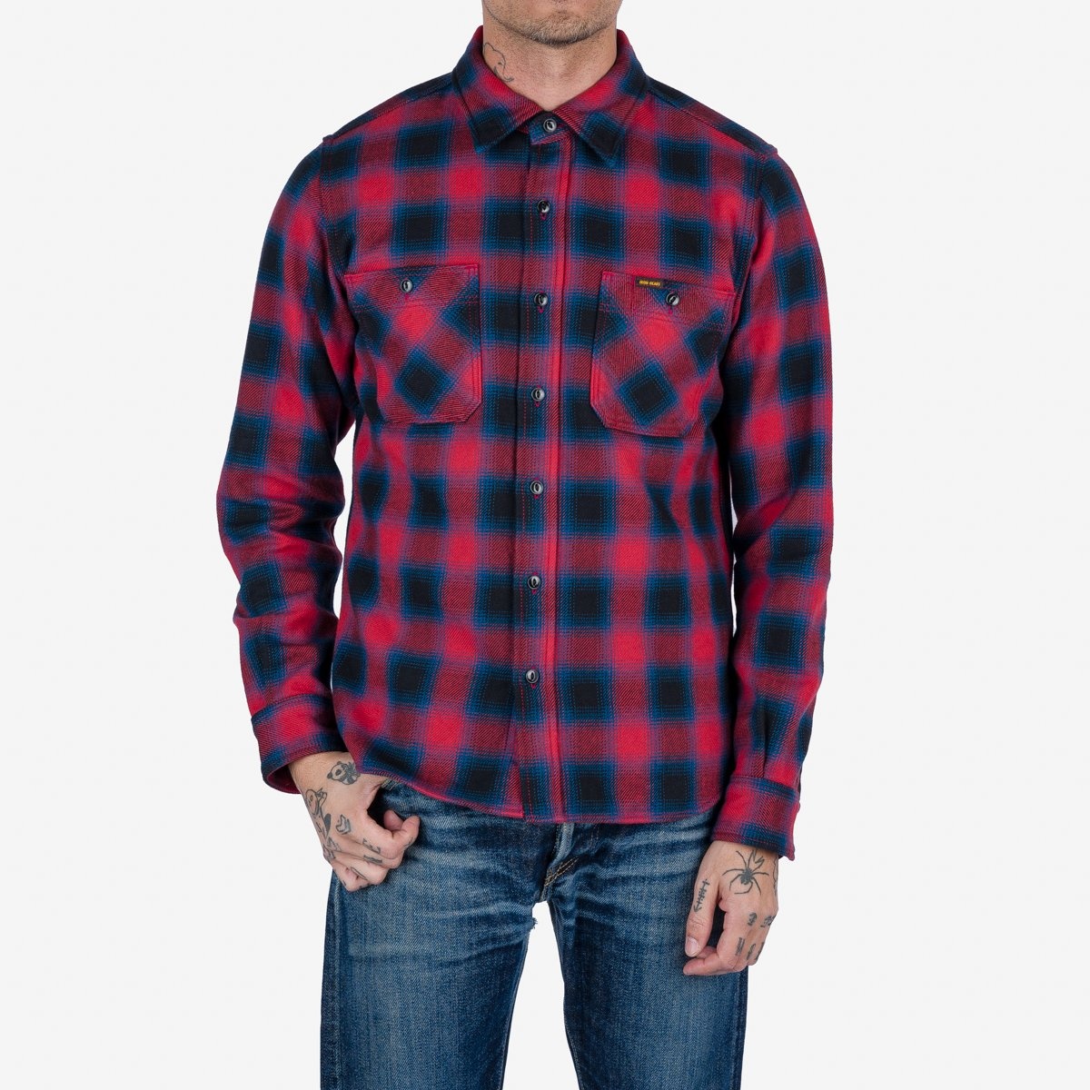 IHSH-379-RED Ultra Heavy Flannel Ombré Check Work Shirt - Red - 3