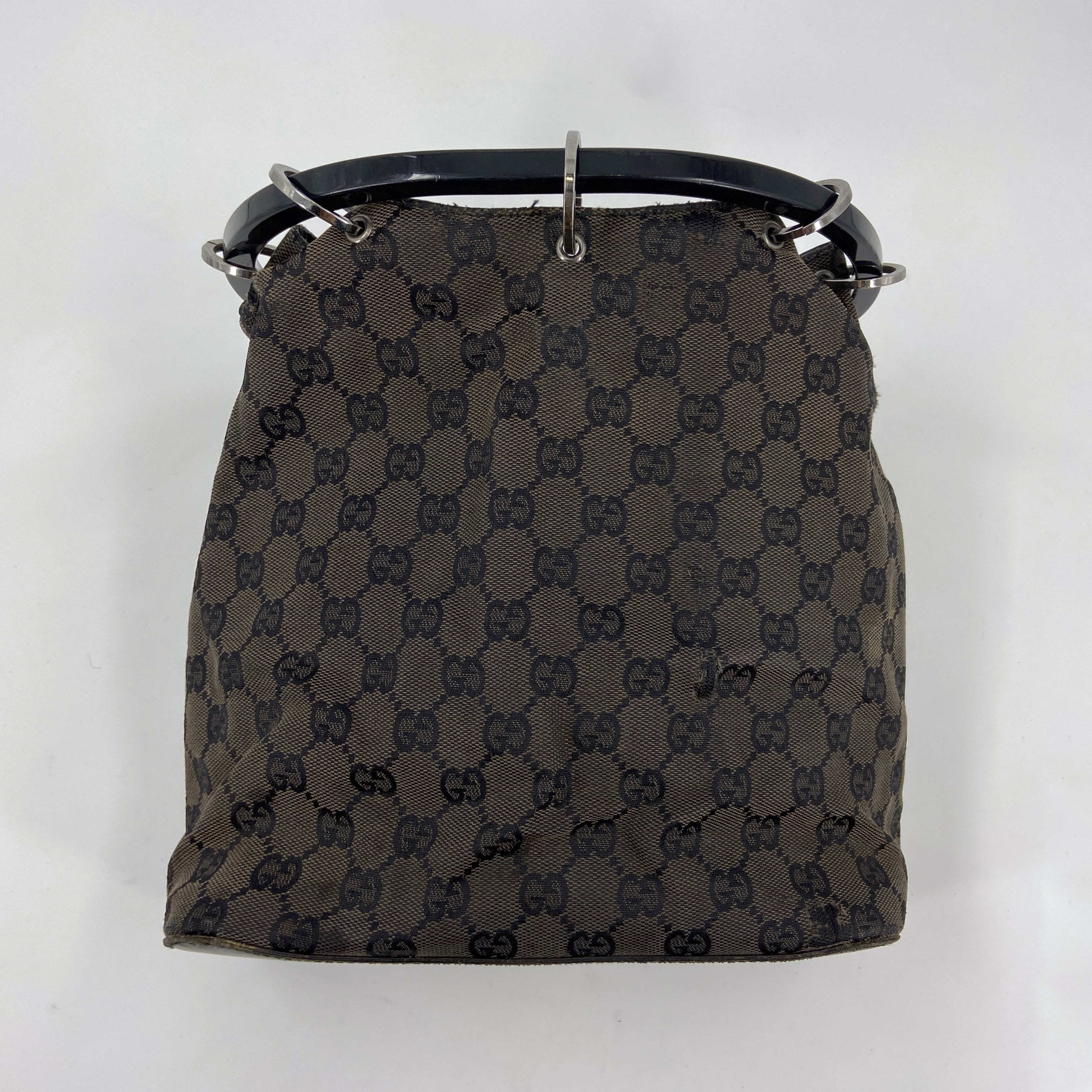 Gucci Fall 1999 Tom Ford Large Brown Monogram Bucket Acrylic Ring Bag - 10