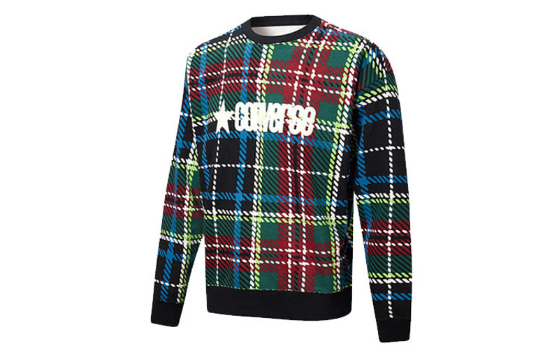 Converse Men's Converse Plaid Pattern Logo Printing Round Neck Pullover 10019970-057 outlook