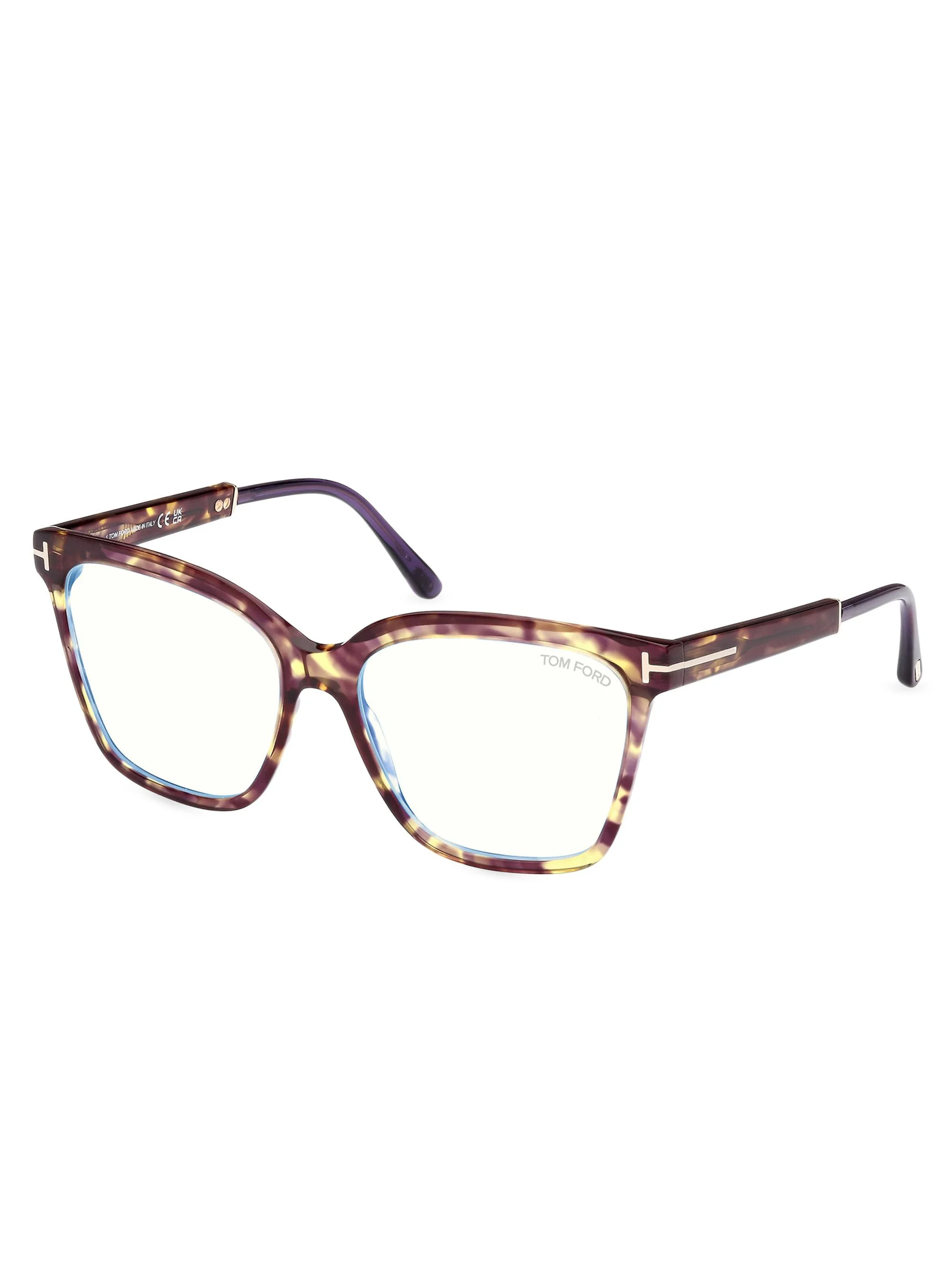 Women's 56MM Square Blue Block Glasses - Violet Yellow Havana - 1