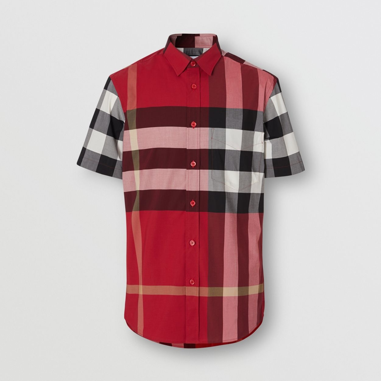 Short-sleeve Check Stretch Cotton Poplin Shirt - 1