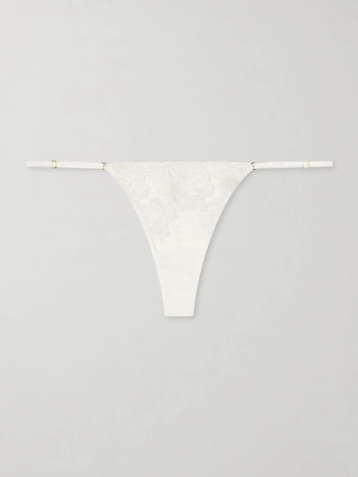 Fleurs Veloutes Lace-trimmed Mesh Thong - 1