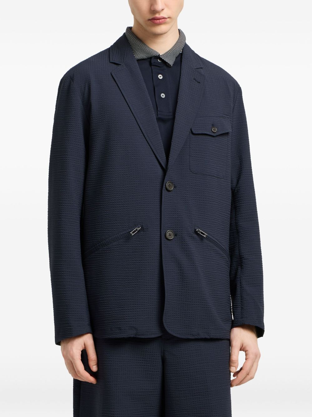 textured zip-pockets blazer - 3