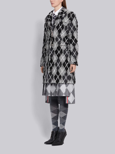 Thom Browne Grey and Navy Wool Frayed Seamed Argyle Classic Chesterfield Overcoat outlook