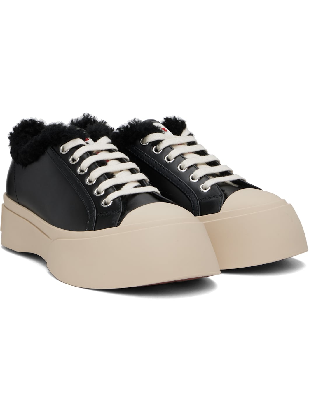 Black Leather & Shearling Pablo Sneakers - 4