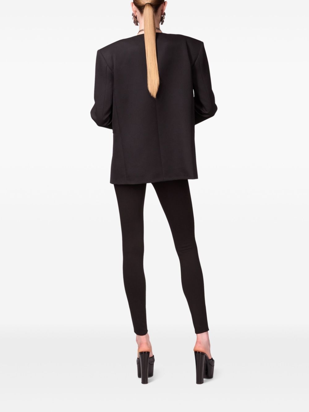 crystal-brooch collarless blazer - 5