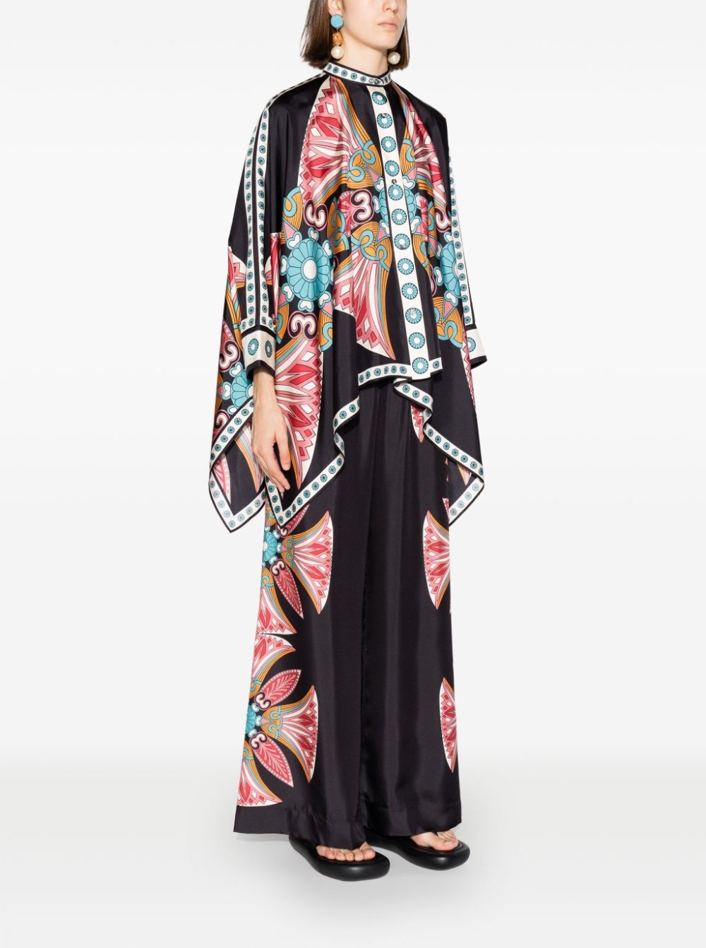 lotus-print silk foulard shirt - 3