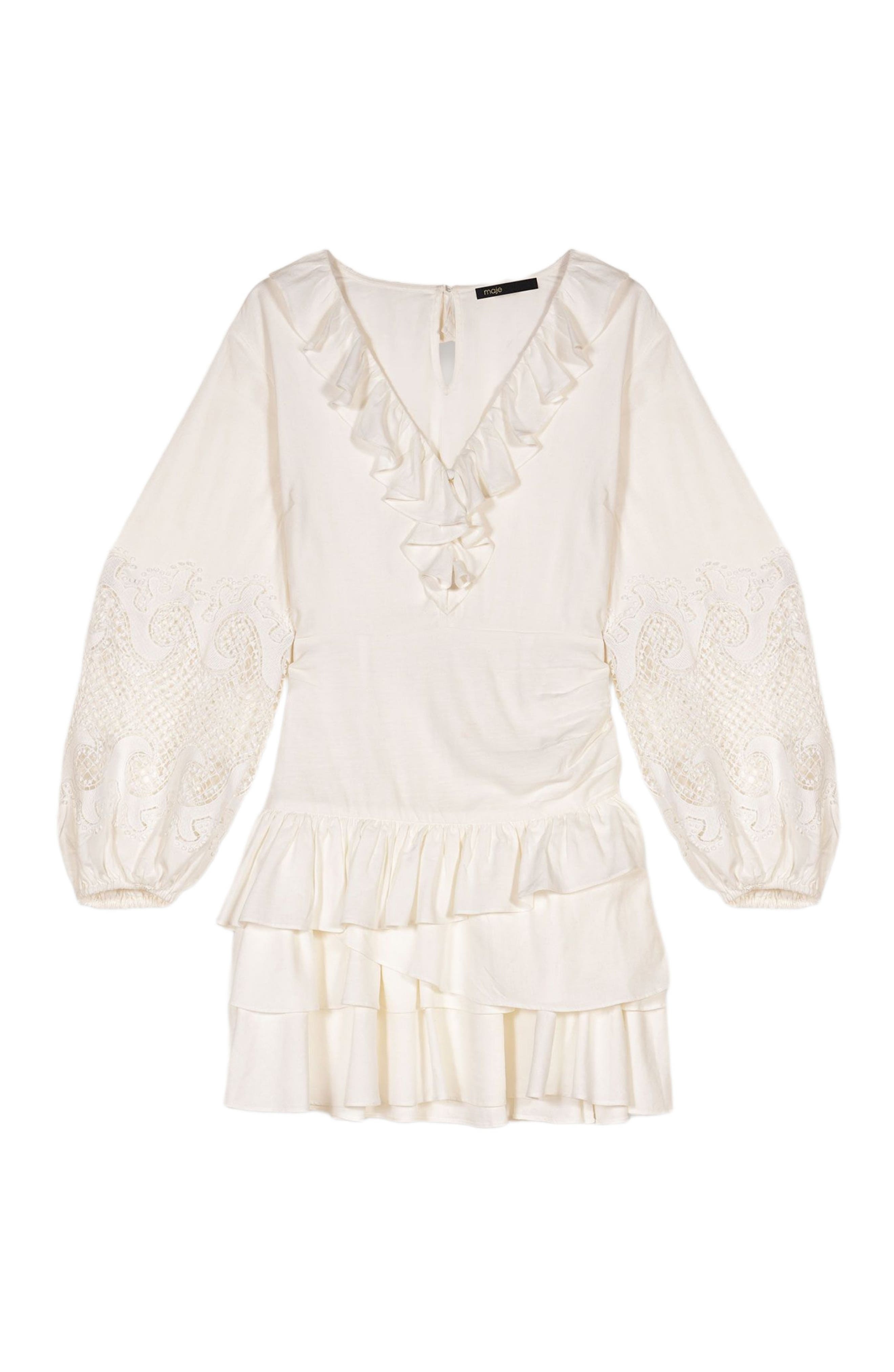 maje Ruffled embroidered sleeve dress in Ecru at Nordstrom - 1