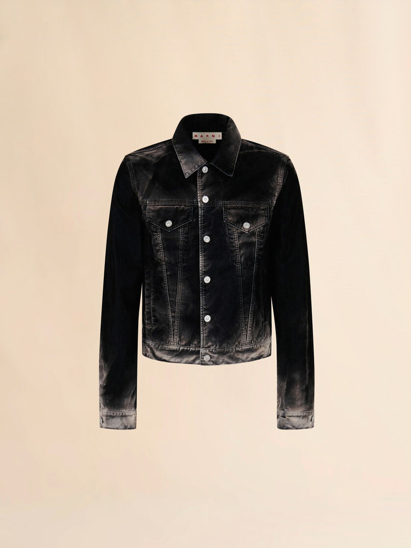 BLACK FLOCKED DENIM TRUCKER JACKET 1