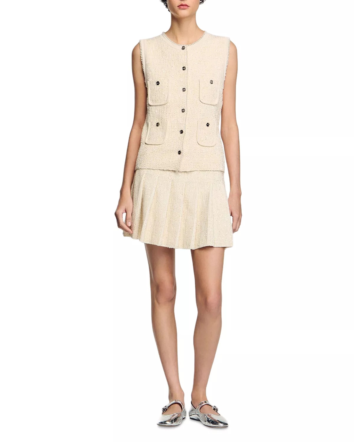 Short Tweed Pleated Skirt - 2