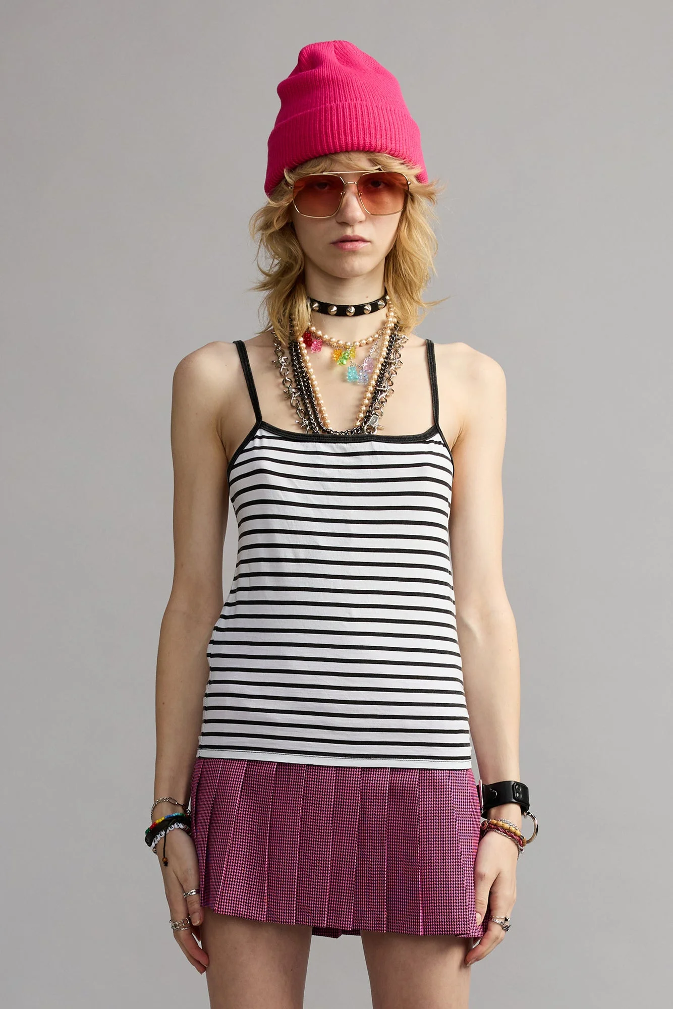 STRIPED SKINNY STRAP CAMI - 1