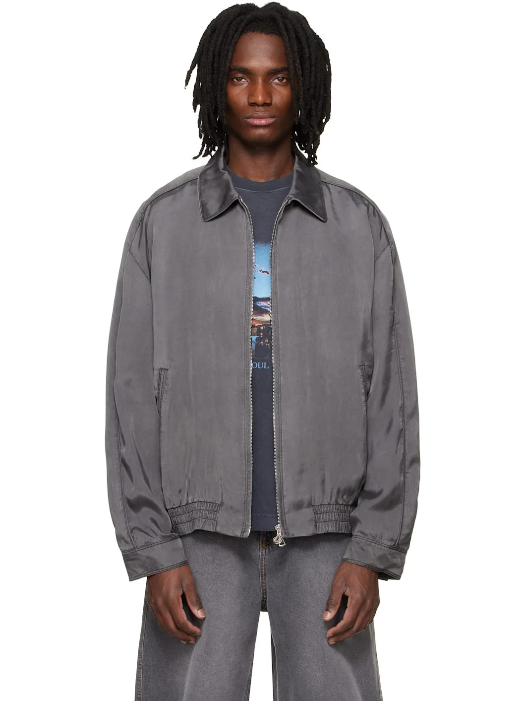 Gray Washed Cupro Blouson Jacket - 1