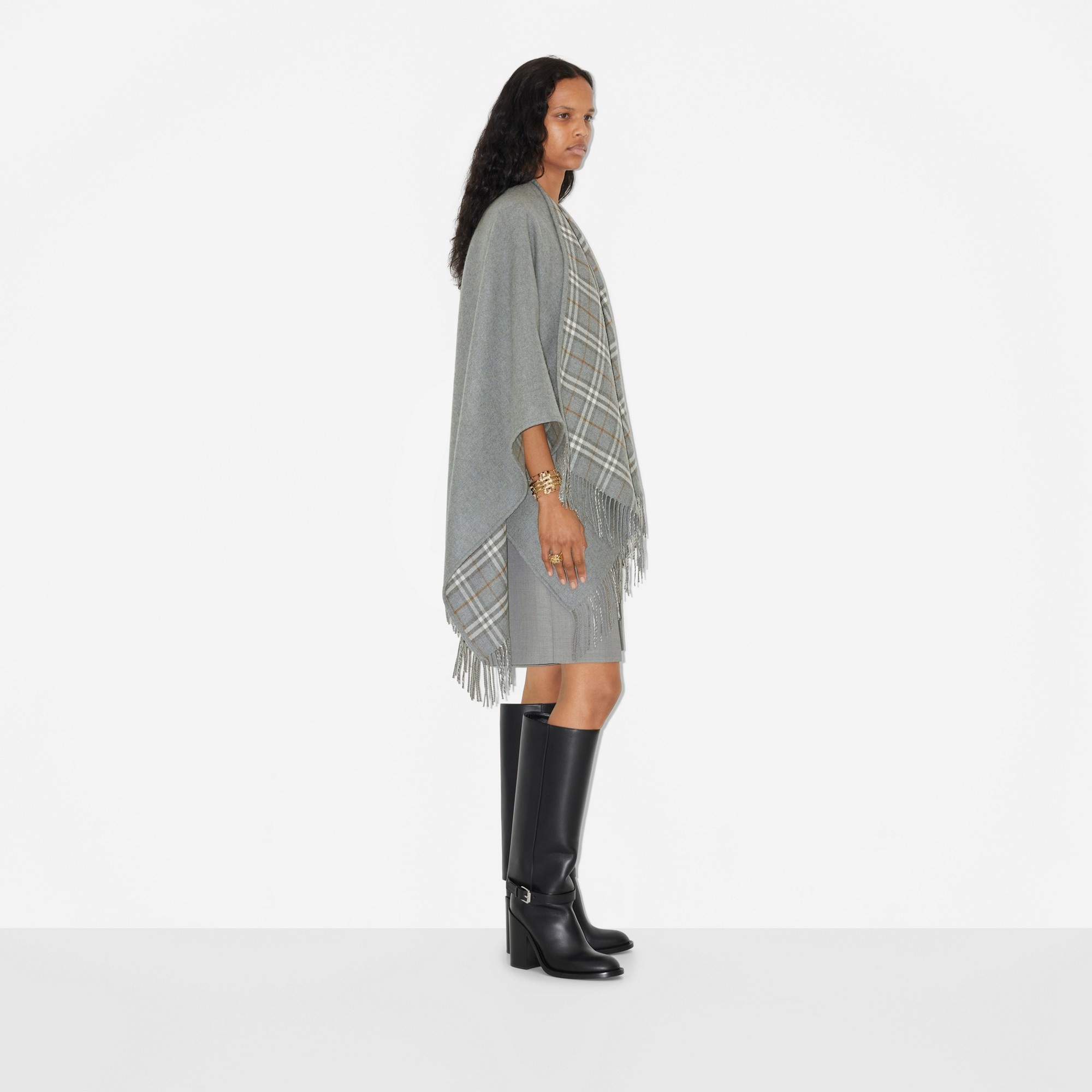 Check Wool Reversible Cape - 3