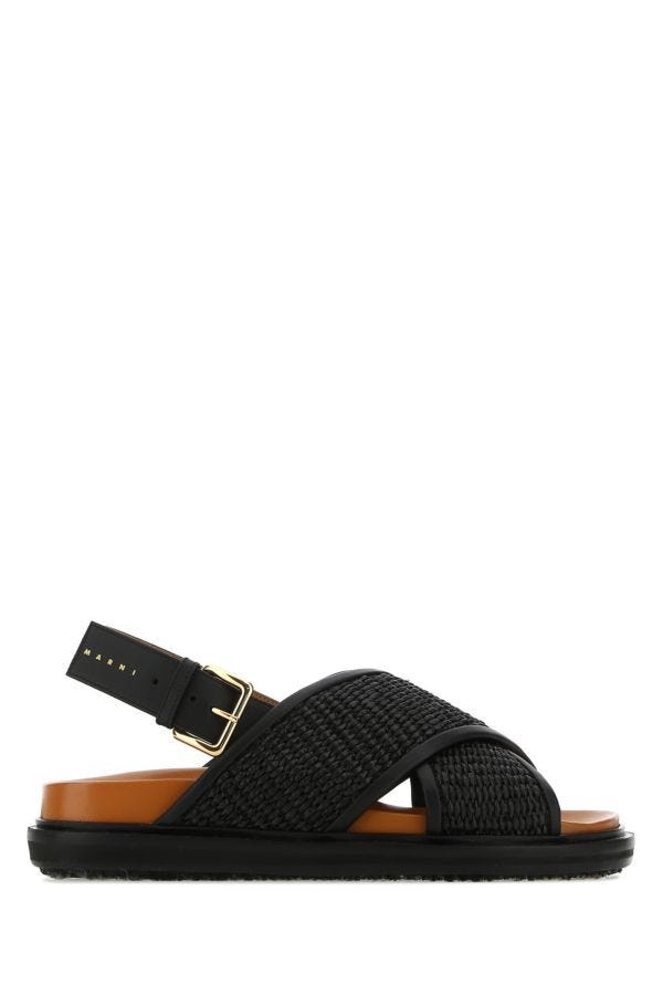 Black raffia and leather Fussbett sandals - 1