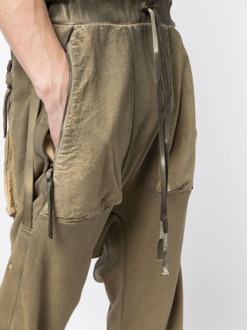 faded drop-crotch cotton track pants - 5