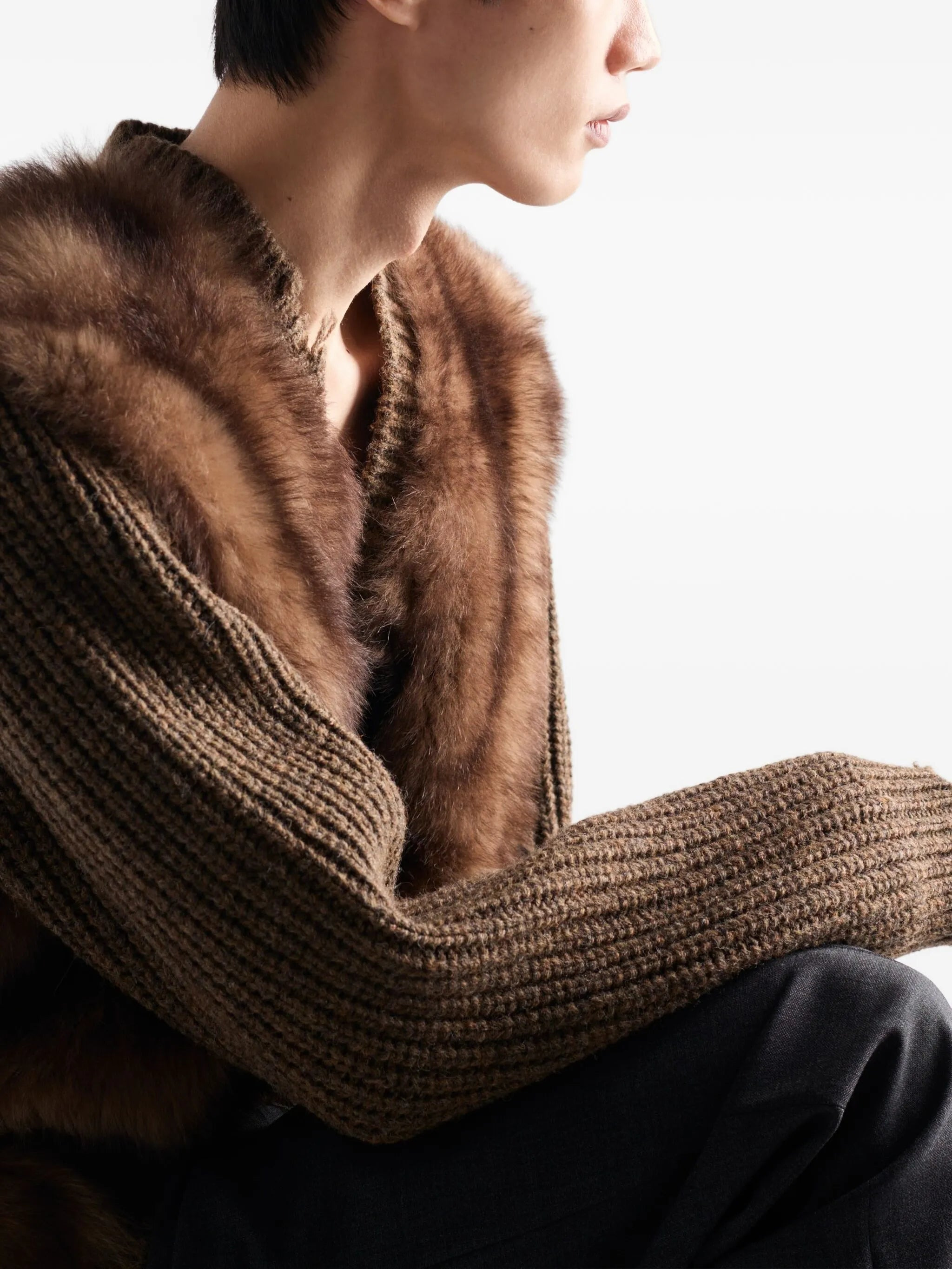 Prada Shearling-trimmed Wool Cardigan - 5