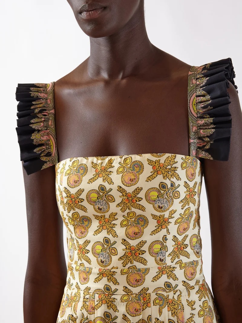 Ruffled-strap apple-print cotton-blend midi skirt - 3