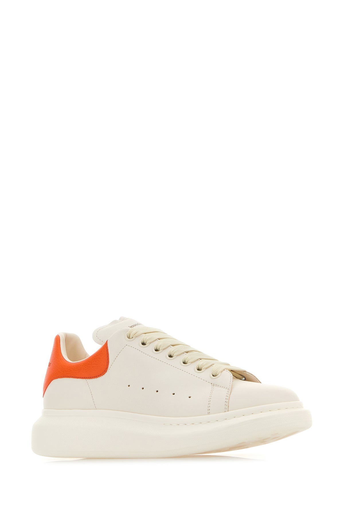 White leather sneakers with orange leather heel - 2
