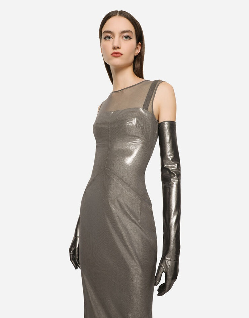 Long foiled jersey and tulle dress 4
