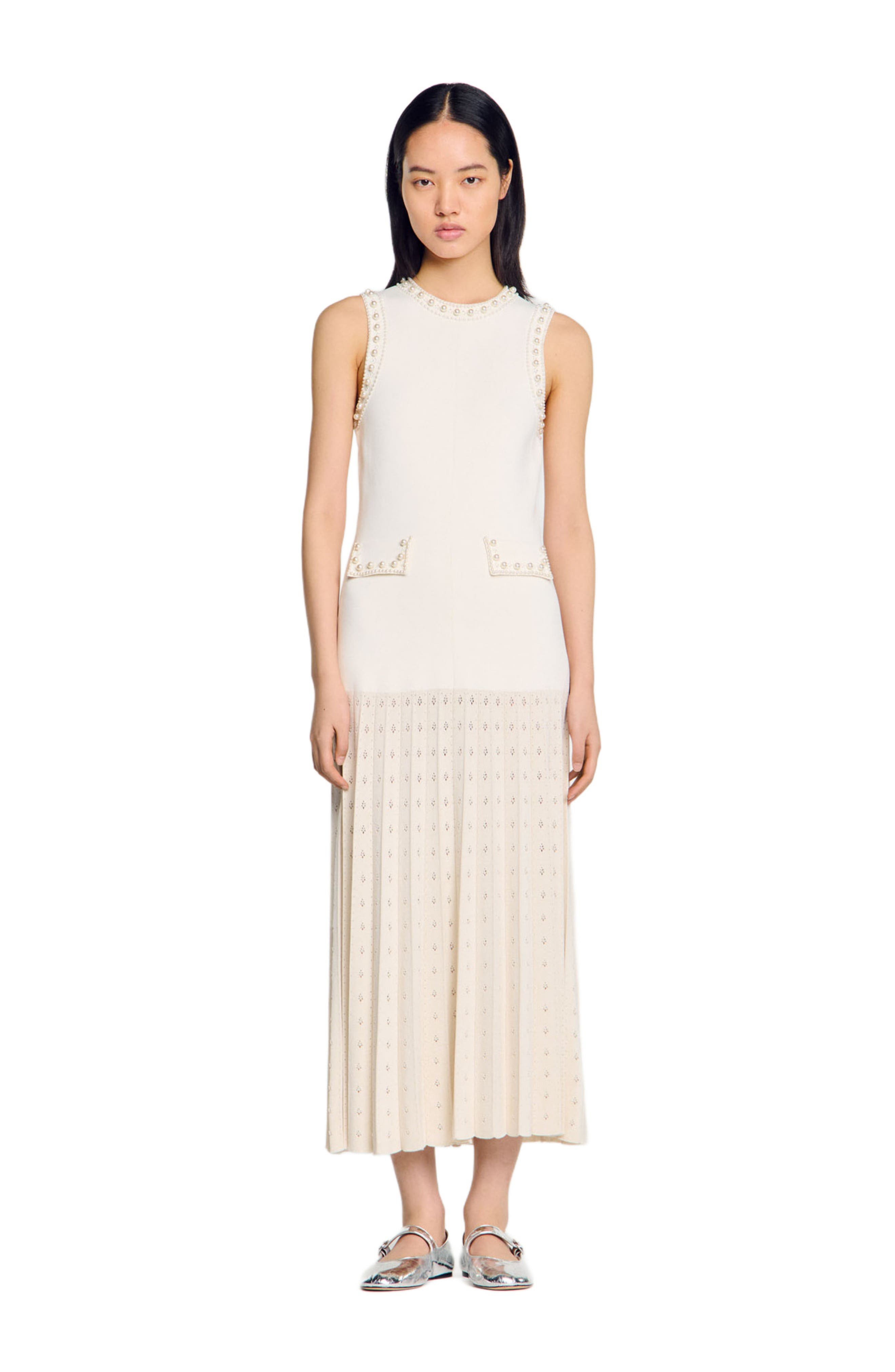 SANDRO Pearl bead knit maxi dress in Ecru at Nordstrom - 1