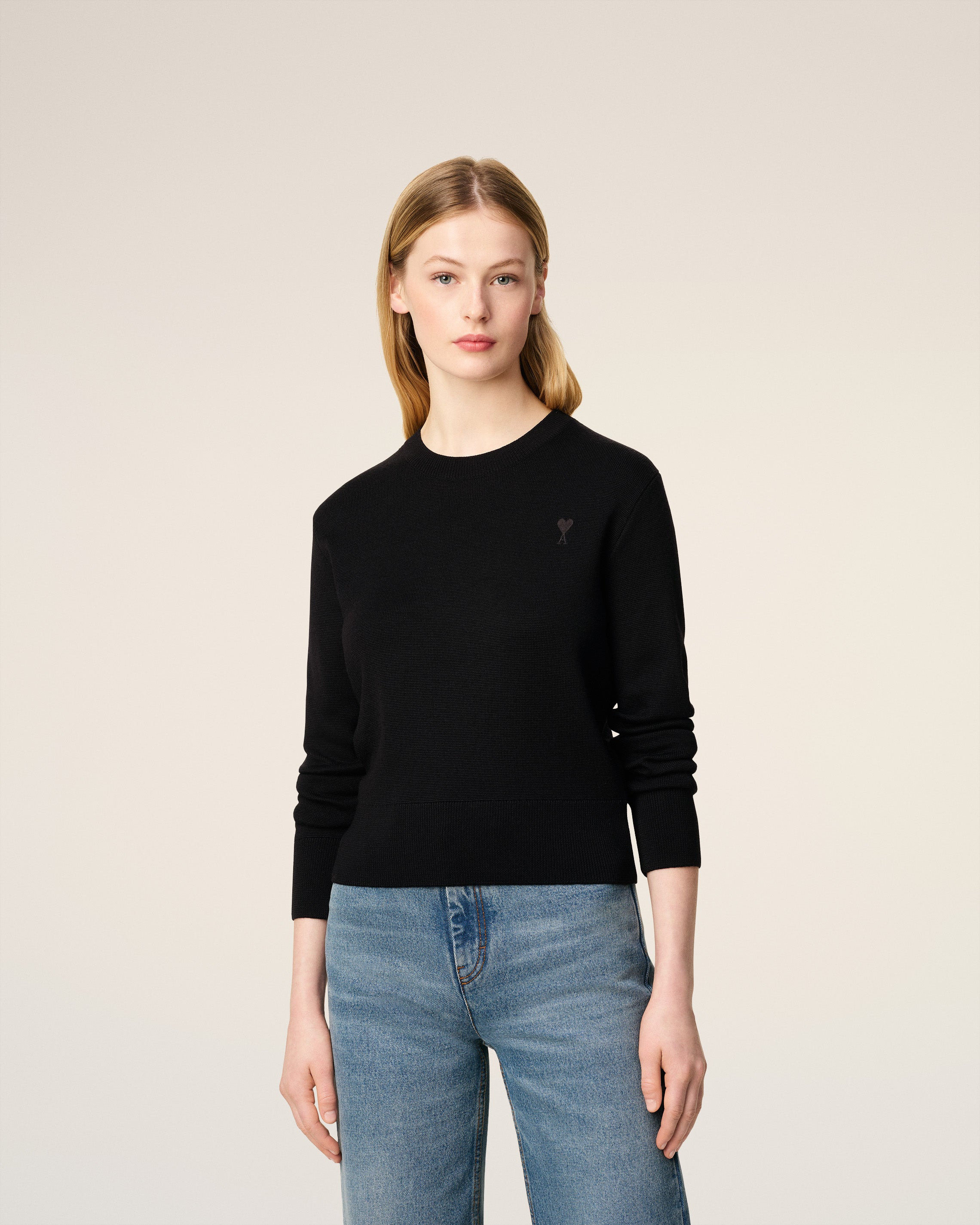 BLACK WOOL AMI DE COEUR CREWNECK SWEATER - 3