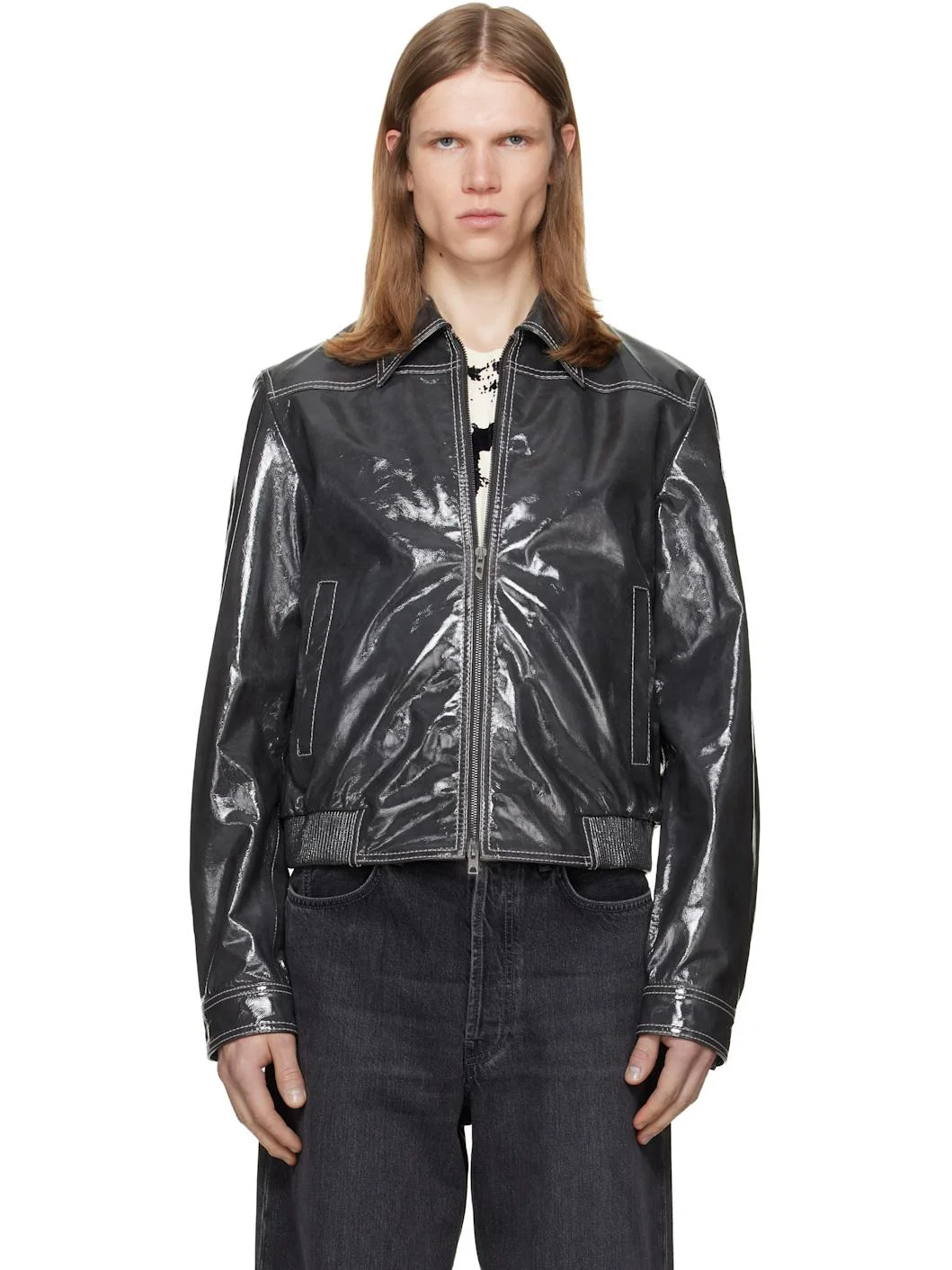Gray Patent-Leather Jacket - 1