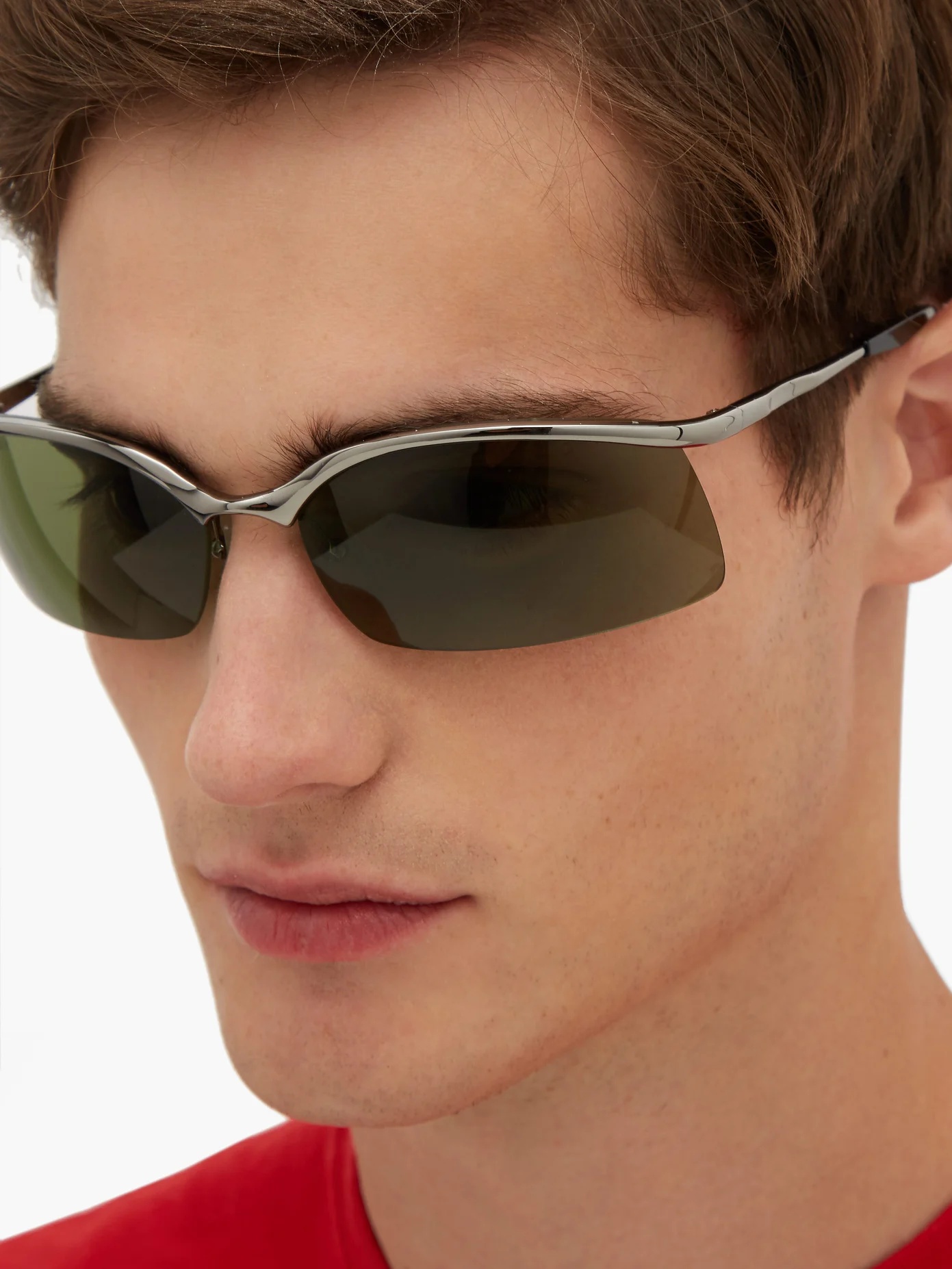 Rectangular half-frame metal sunglasses - 3