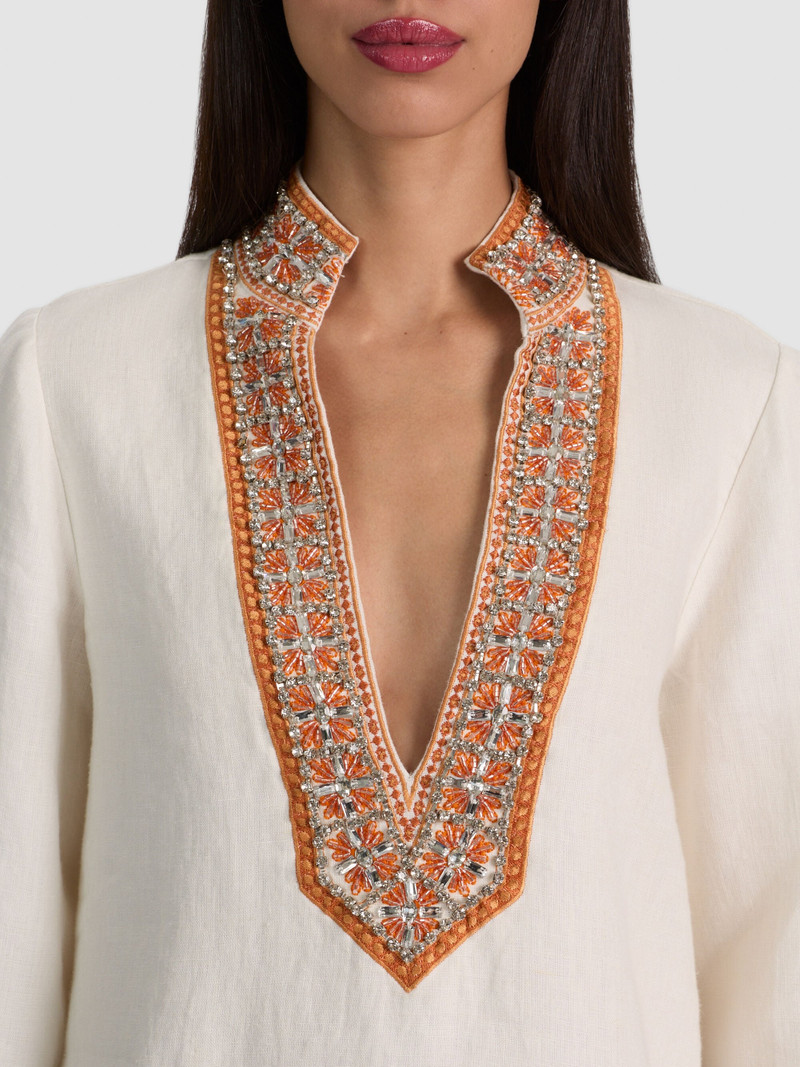 ELEONORA EMBELLISHED LINEN TUNIC TOP 5