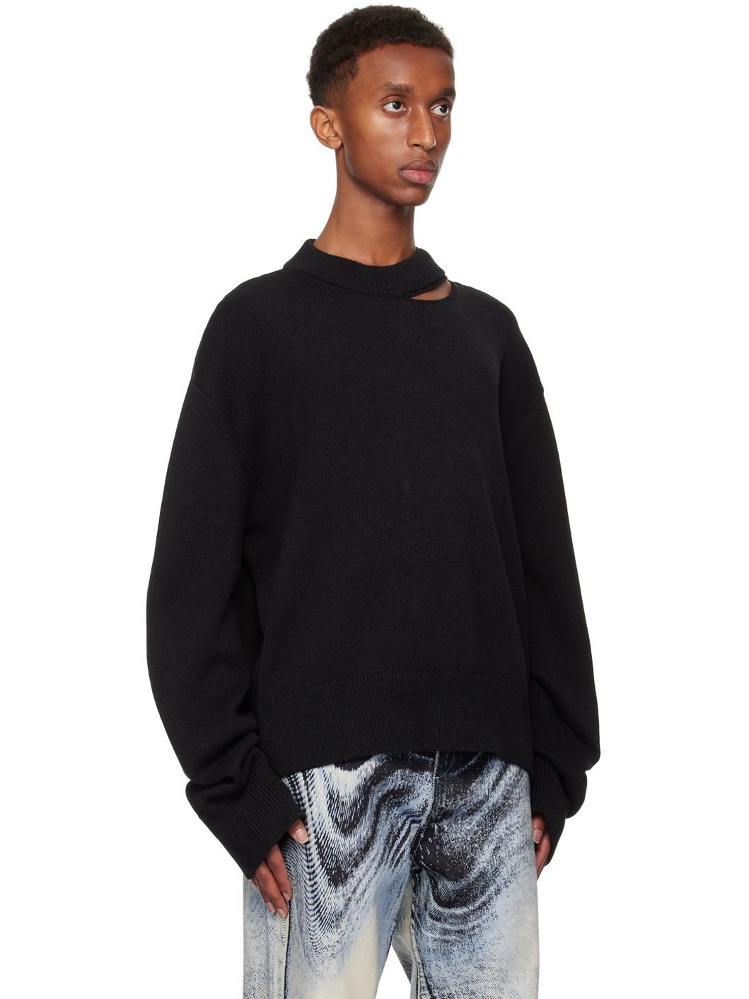 Black Melange Knit Sweater - 2