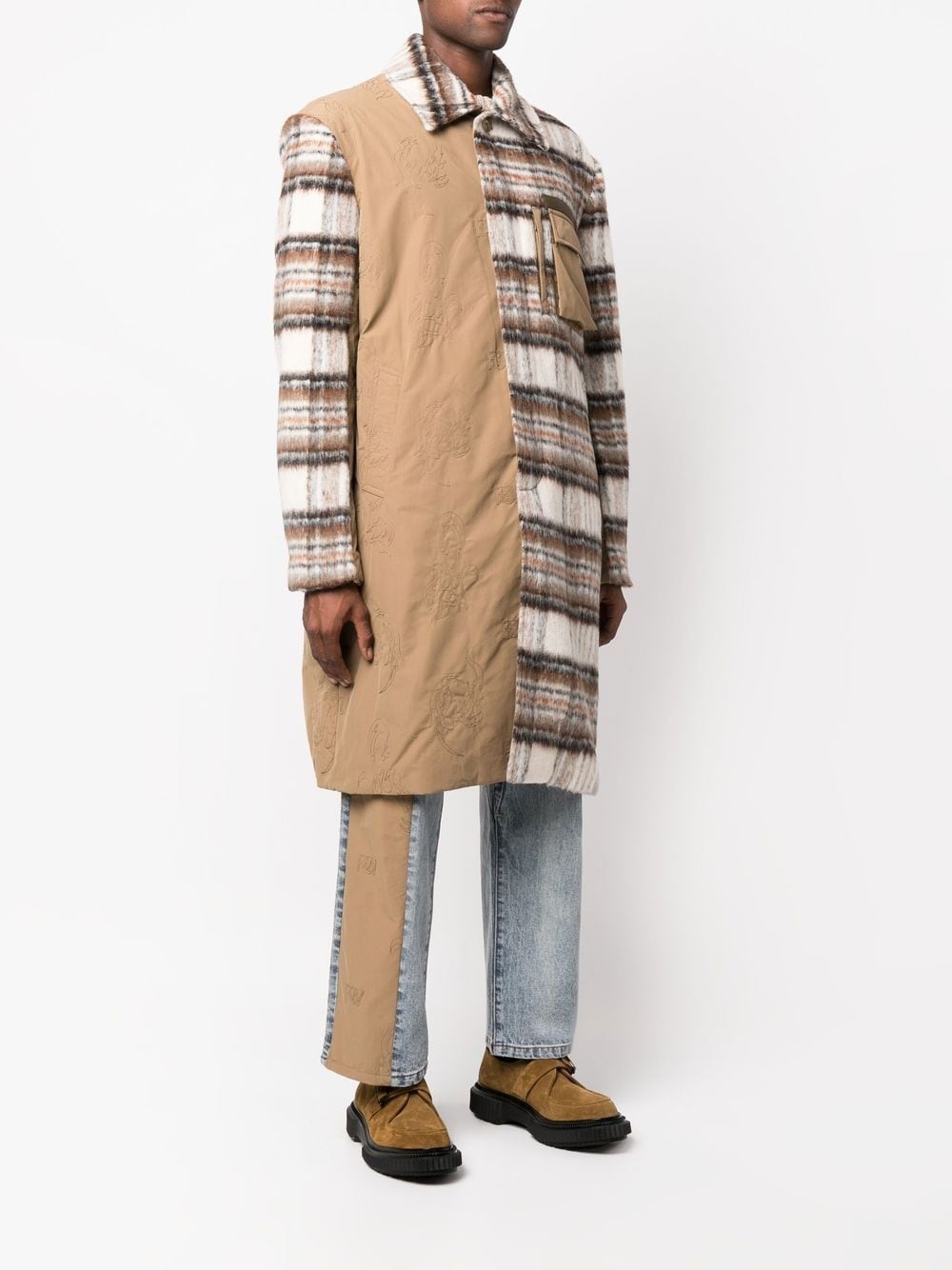 tartan patchwork shirt coat - 3