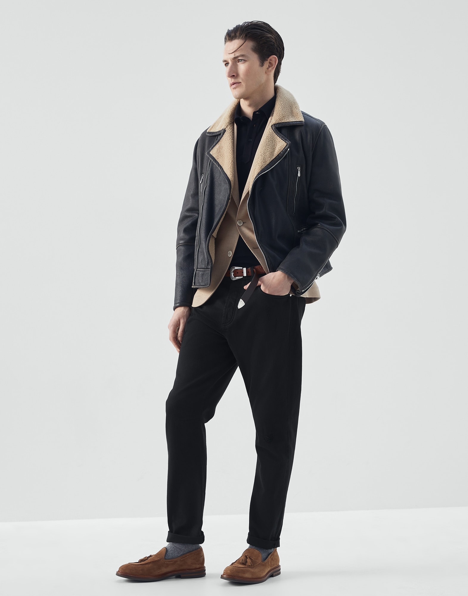 Cotton piqué slim fit polo with shirt-style collar - 5