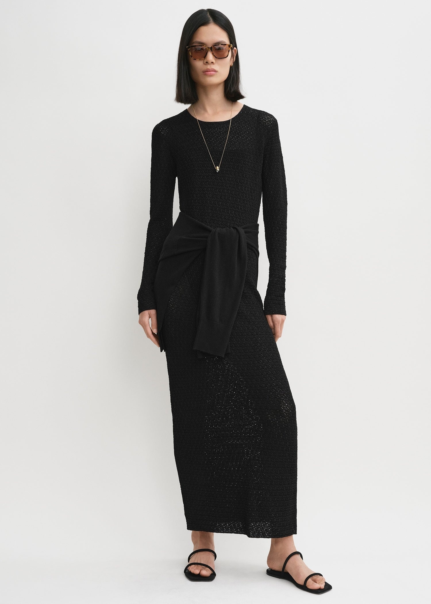 Long-sleeve crochet dress black - 2