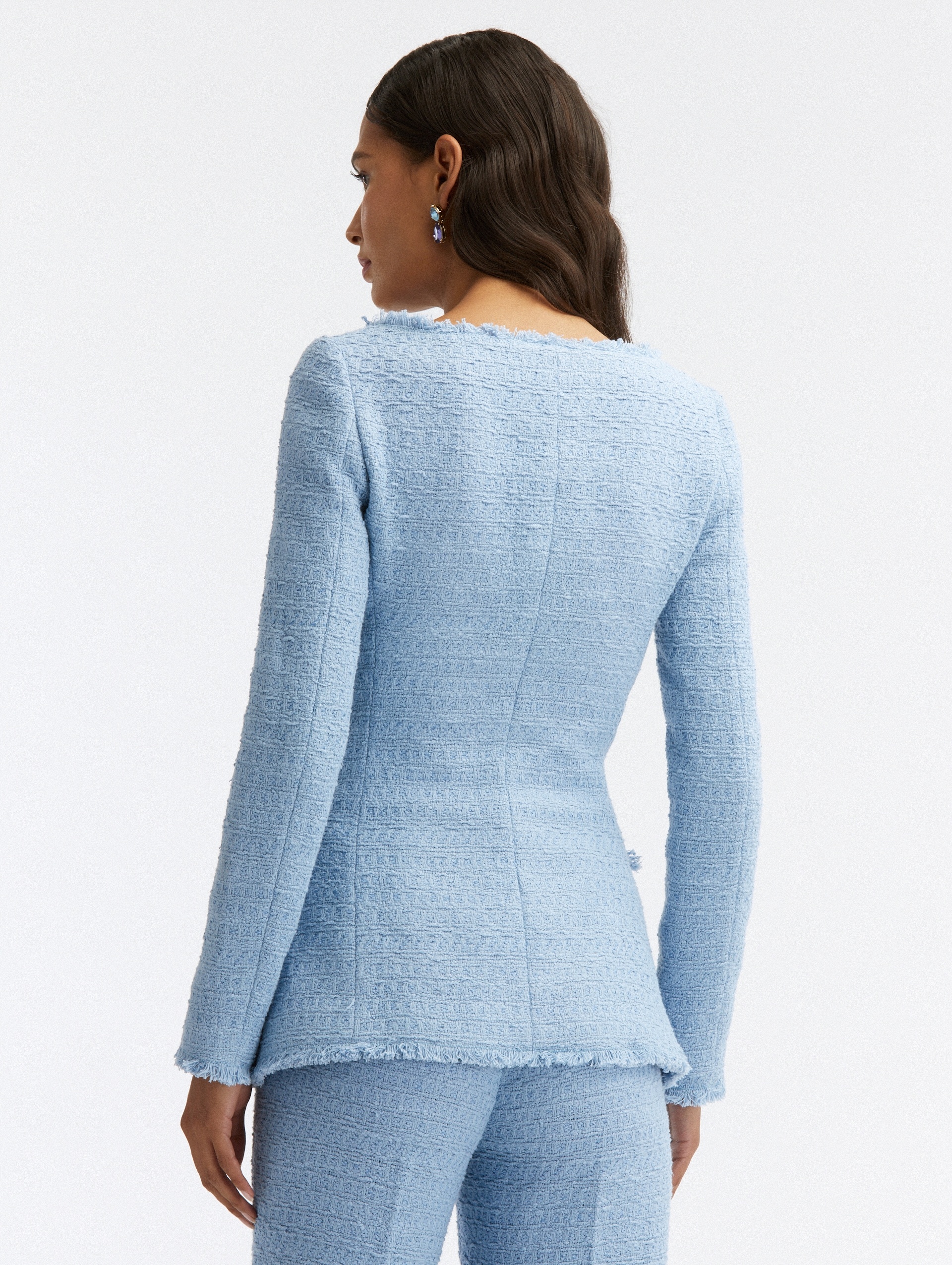 FLORAL BUTTON DOUBLE-BREASTED TWEED JACKET - 3