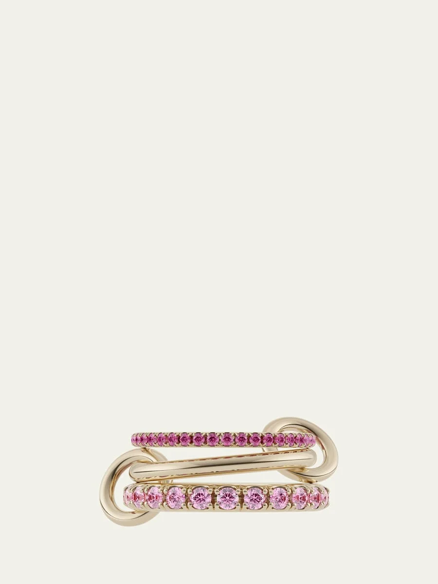 18K Yellow Gold Norah Rose 3 Linked Ring with Dark and Light Pink Sapphires and 2 Connectors - 1
