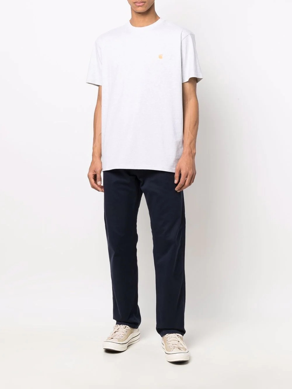 logo-patch cotton straight-leg trousers - 2
