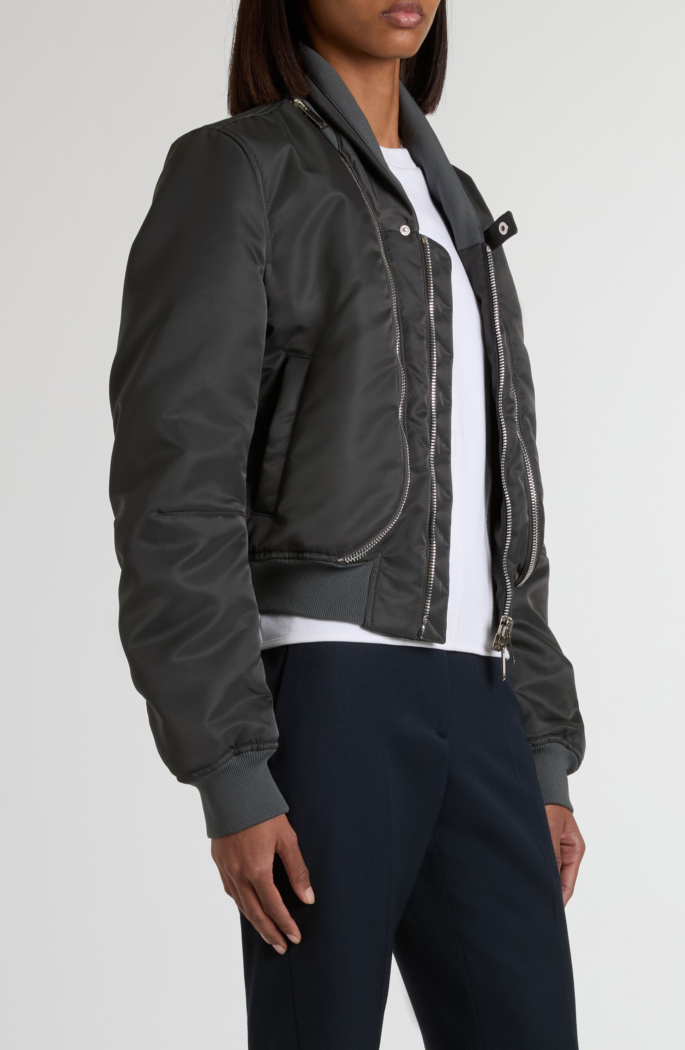 McQueen Zip Pocket Nylon Bomber Jacket in Grey at Nordstrom - 4