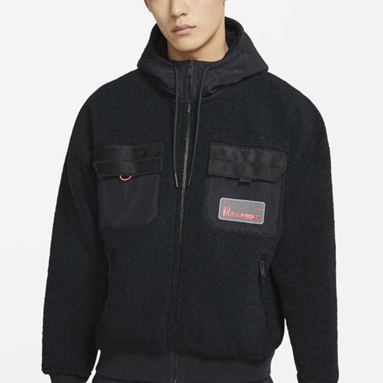 Air Jordan Zipper Fleece Windproof Stay Warm Hooded Jacket Black CT3555-010 - 4