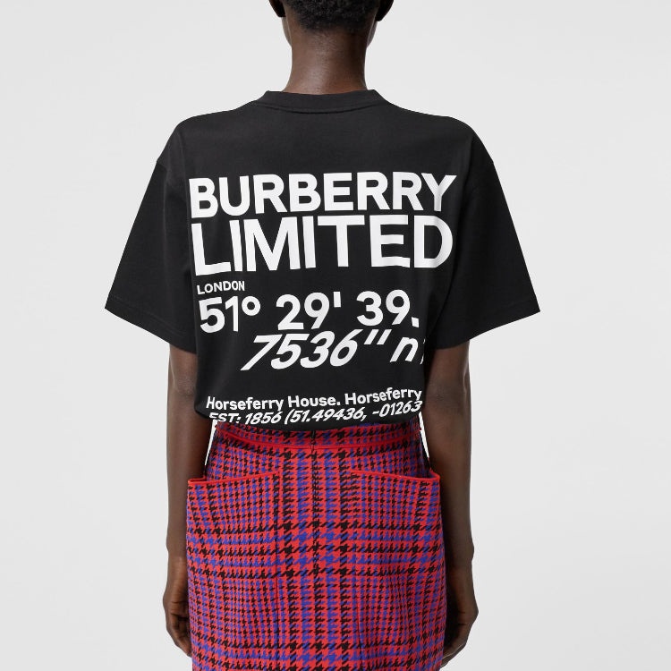 Burberry Address Alphabet Printed Cotton Loose Short Sleeve For Black 80372911 - 4