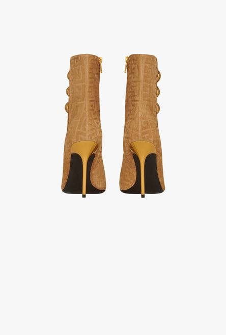 Sand-colored debossed suede Roni ankle boots with Balmain monogram - 3