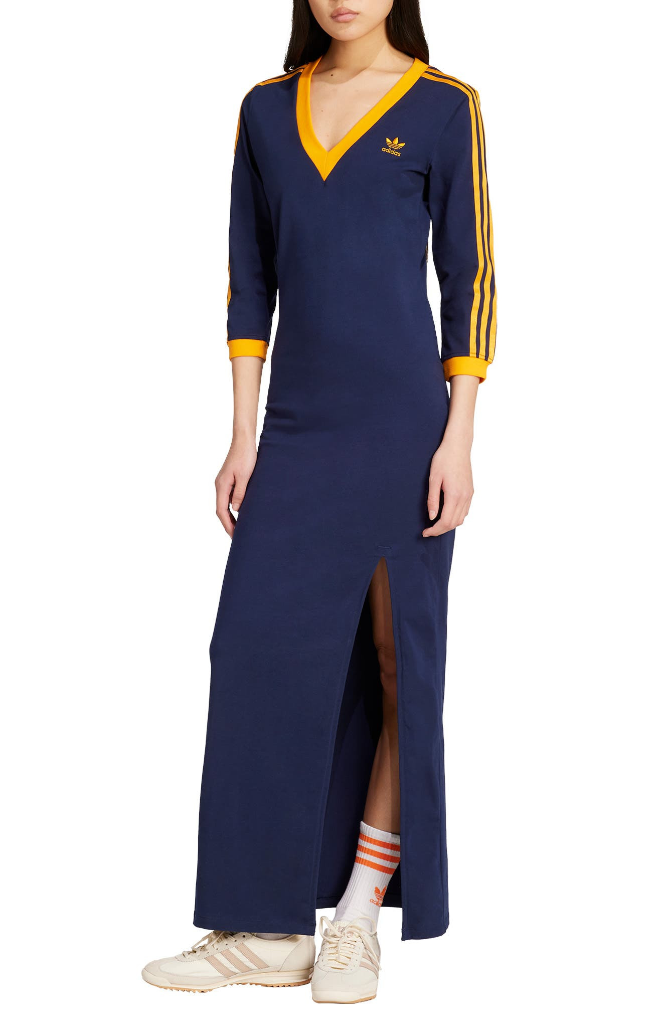 adidas Adicolor Classics 3-Stripes Maxi Dress in Night Indigo/Crew Orange at Nordstrom - 1