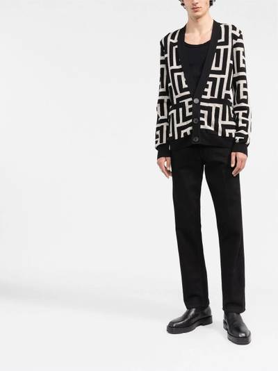 Balmain monogram-print V-neck cardigan outlook