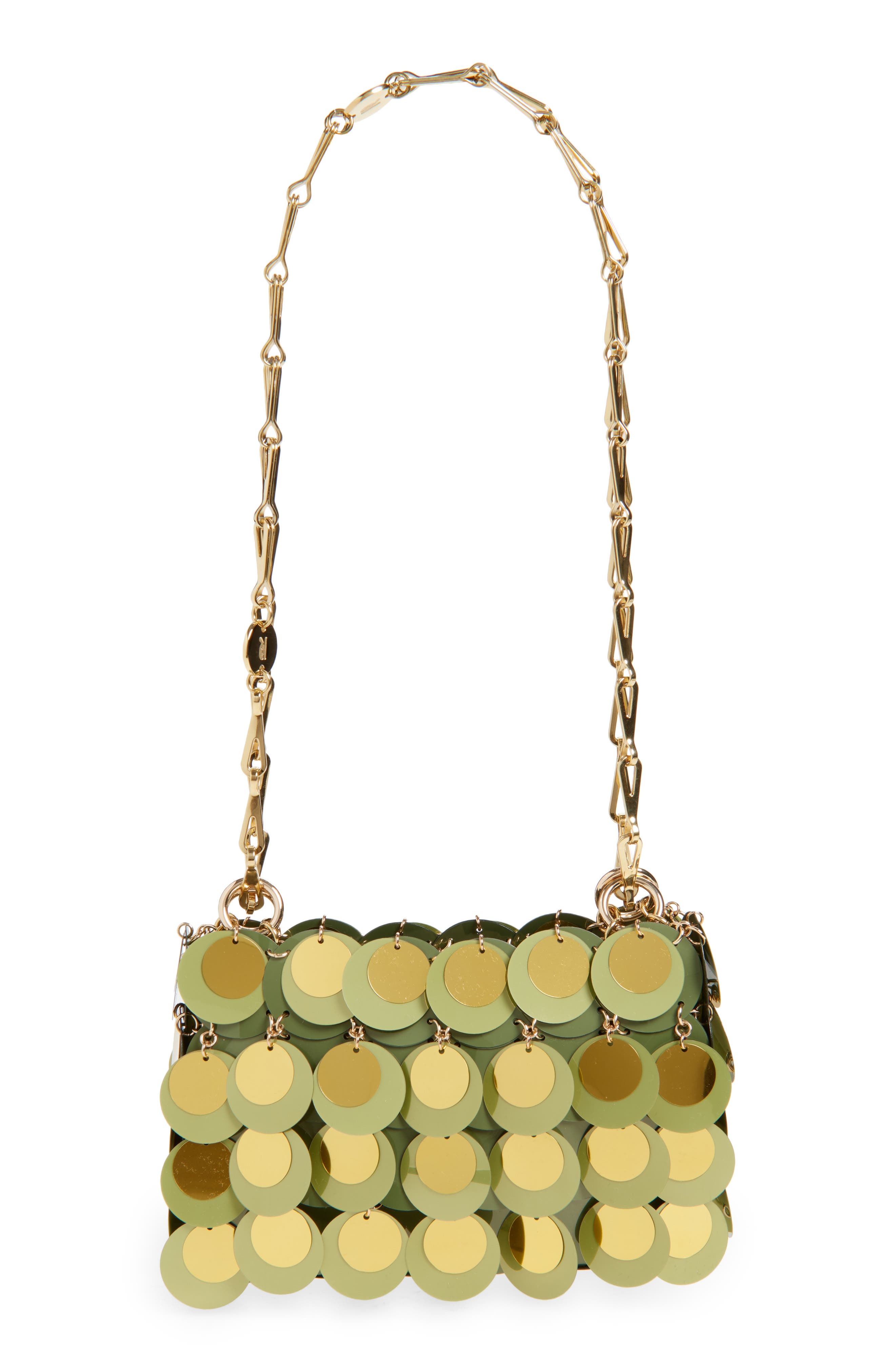 Rabanne Nano Kaki Sparkle Shoulder Bag in Dark Green /Gold at Nordstrom - 1