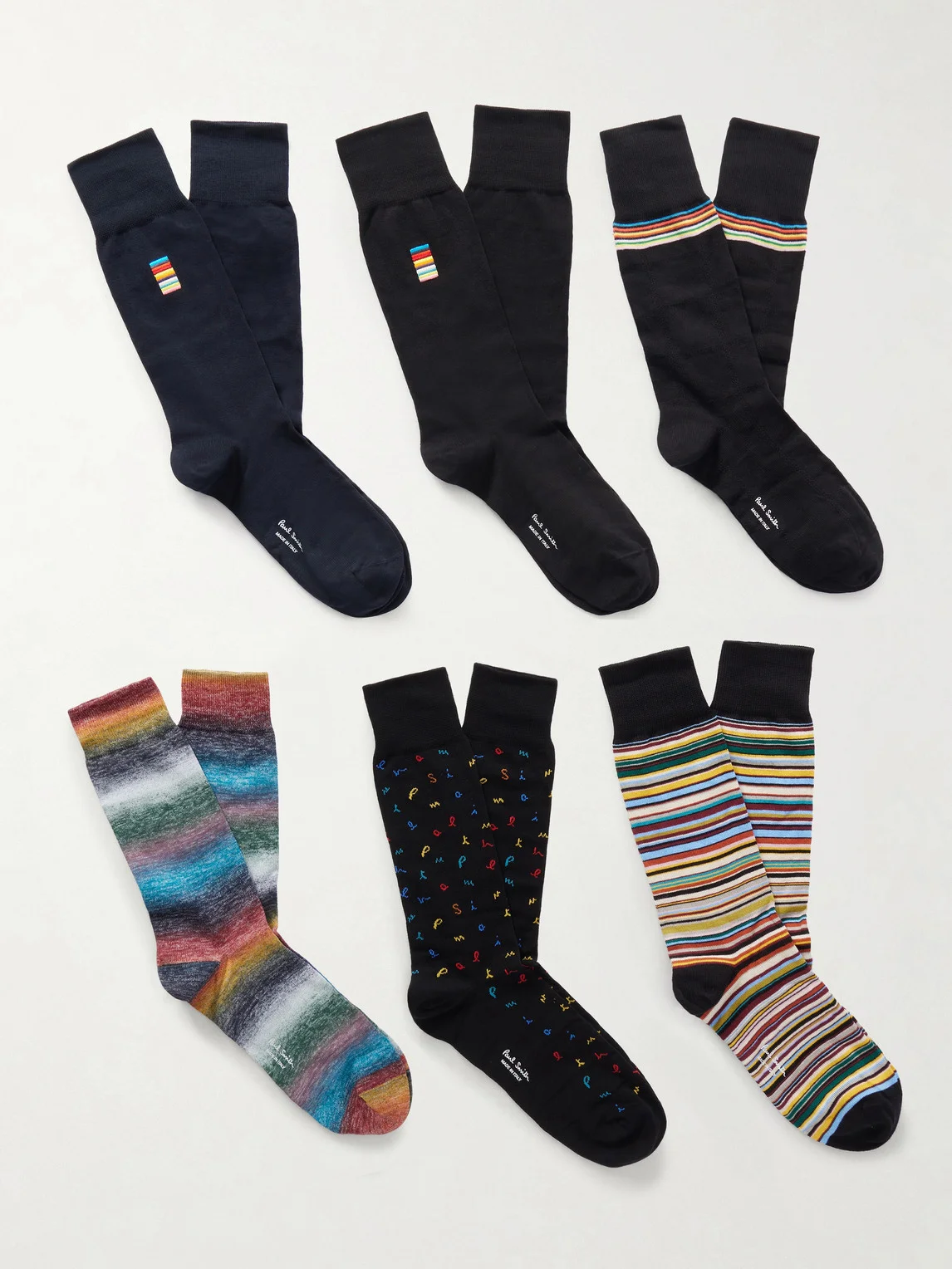Pack of Six Embroidered Striped Cotton-Blend Socks - 1